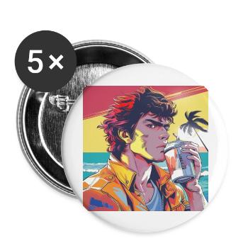 80er Jahre Anime Typ beruhigender hochwertiger Modedruck - Buttons groß 56 mm (5er Pack) - Weiß - Vorne