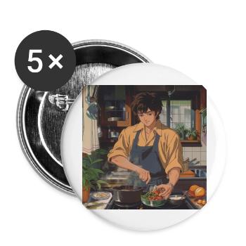 80er Jahre Anime Typ beruhigender hochwertiger Modedruck - Buttons groß 56 mm (5er Pack) - Weiß - Vorne