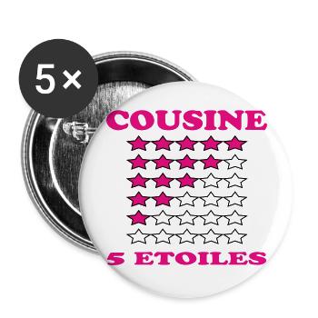 COUSINE 5 ETOILES - Lot de 5 grands badges (56 mm) - blanc - Devant