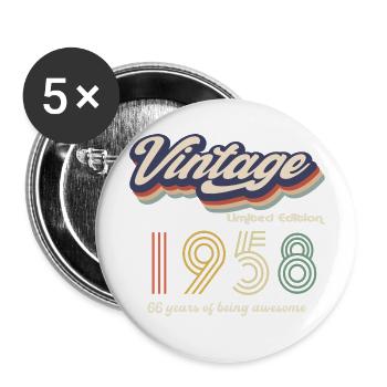 Vintage 1958 Vintage Retro Geburtstagsgeschenk - Buttons groß 56 mm (5er Pack) - Weiß - Vorne