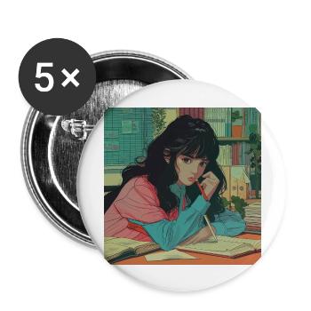 Impression de mode de haute qualité de fille anime des années 80 - Lot de 5 grands badges (56 mm) - blanc - Devant