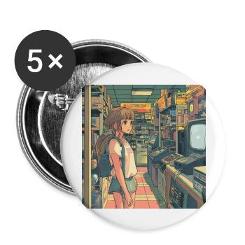 80s anime girl calming high quality fashion print - Buttons large 2.2''/56 mm (5-pack) - white - Front
