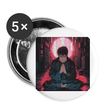 80er Jahre Anime Typ beruhigender hochwertiger Modedruck - Buttons groß 56 mm (5er Pack) - Weiß - Vorne
