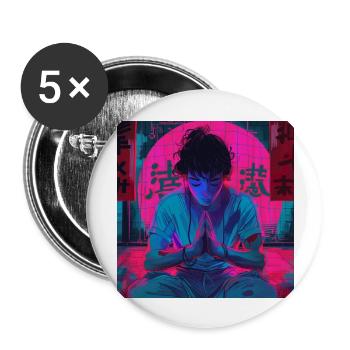 80er Jahre Anime Typ beruhigender hochwertiger Modedruck - Buttons groß 56 mm (5er Pack) - Weiß - Vorne