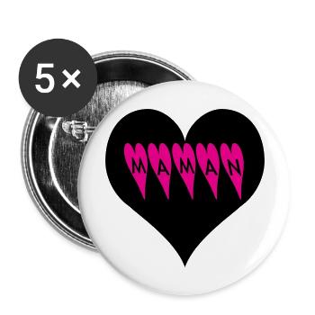 Maman coeur - Lot de 5 grands badges (56 mm) - blanc - Devant