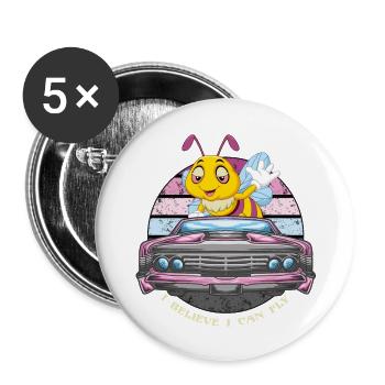 Retro Vintage Biene lustig - I Believe I Can Fly - Buttons groß 56 mm (5er Pack) - Weiß - Vorne