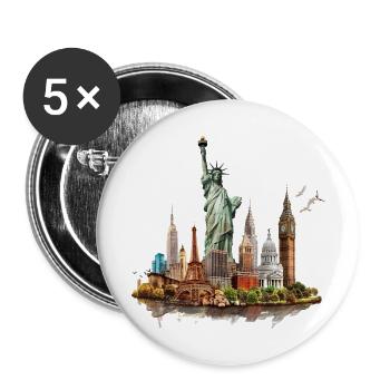 Die Wahrzeichen der Großstädte - Buttons groß 56 mm (5er Pack) - Weiß - Vorne