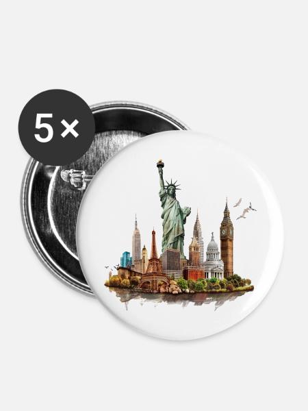 Die Wahrzeichen der Großstädte - Buttons groß 56 mm (5er Pack) - Weiß