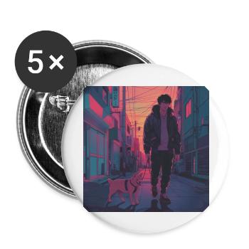 80s anime guy calming high quality fashion print - Buttons large 2.2''/56 mm (5-pack) - white - Front