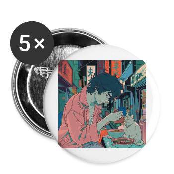 80er Jahre Anime Typ beruhigender hochwertiger Modedruck - Buttons groß 56 mm (5er Pack) - Weiß - Vorne