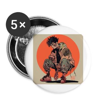 80er Jahre Anime Typ beruhigender hochwertiger Modedruck - Buttons groß 56 mm (5er Pack) - Weiß - Vorne