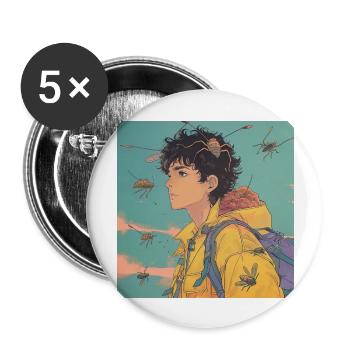 80er Jahre Anime Typ beruhigender hochwertiger Modedruck - Buttons groß 56 mm (5er Pack) - Weiß - Vorne