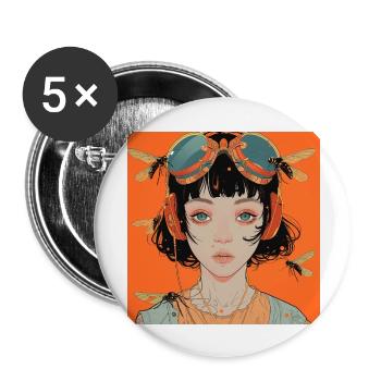 80er Jahre Anime Mädchen beruhigender hochwertiger Modedruck - Buttons groß 56 mm (5er Pack) - Weiß - Vorne