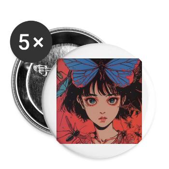 80s anime girl calming high quality fashion print - Buttons large 2.2''/56 mm (5-pack) - white - Front