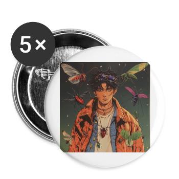 80er Jahre Anime Typ beruhigender hochwertiger Modedruck - Buttons groß 56 mm (5er Pack) - Weiß - Vorne