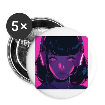 80s anime girl calming high quality fashion print - Buttons large 2.2''/56 mm (5-pack) - white - Front