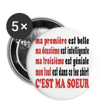 Meine Schwester - Buttons groß 56 mm (5er Pack) - Weiß - Vorne
