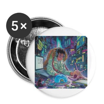 80s anime teen calming high quality fashion print - Buttons large 2.2''/56 mm (5-pack) - white - Front