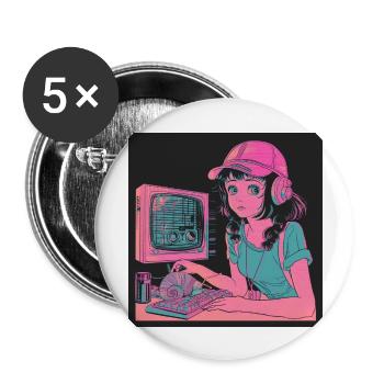 80er Jahre Anime Teen Beruhigender Hochwertiger Modedruck - Buttons groß 56 mm (5er Pack) - Weiß - Vorne
