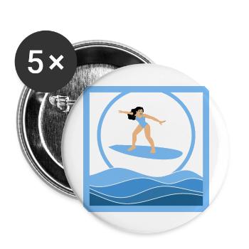 Surfeuse brune au dessus des vagues - Lot de 5 grands badges (56 mm) - blanc - Devant