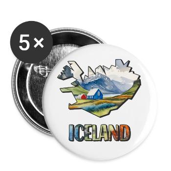 Aquarell Landkarte Island - Buttons groß 56 mm (5er Pack) - Weiß - Vorne