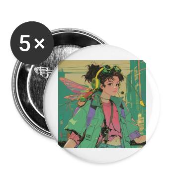 Anime des années 80 Anime Teen Calmant Impression de mode de haute qualité - Lot de 5 grands badges (56 mm) - blanc - Devant