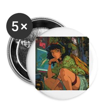 80er Jahre Anime Teen Beruhigender Hochwertiger Modedruck - Buttons groß 56 mm (5er Pack) - Weiß - Vorne