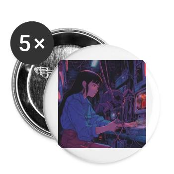 80s anime teen calming high quality fashion print - Buttons large 2.2''/56 mm (5-pack) - white - Front