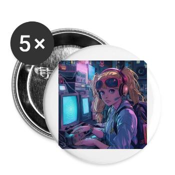 80s anime teen calming high quality fashion print - Buttons large 2.2''/56 mm (5-pack) - white - Front