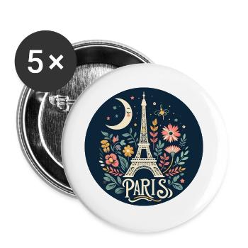 Illustration Florale Paris Étoile et Lune - Lot de 5 grands badges (56 mm) - blanc - Devant