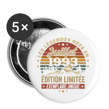 Juli 1993 Vintage Geburtstag 1993 Juli - Buttons groß 56 mm (5er Pack) - Weiß - Vorne