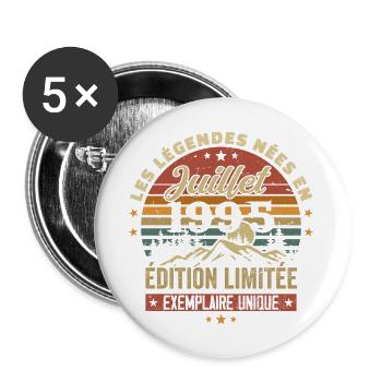 Juli 1995 Vintage Geburtstag 1995 Juli - Buttons groß 56 mm (5er Pack) - Weiß - Vorne