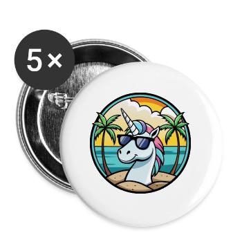 Cool Unicorn Beach Holiday Summer Vibes - Buttons large 2.2''/56 mm (5-pack) - white - Front