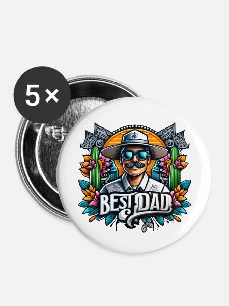 Bester Papa - Buttons groß 56 mm (5er Pack) - Weiß