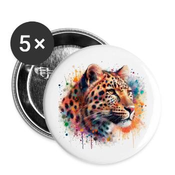 Leopard im Aquarell - Buttons groß 56 mm (5er Pack) - Weiß - Vorne