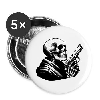 Skeleton with Guns - Rebel Style - Buttons large 2.2''/56 mm (5-pack) - white - Front