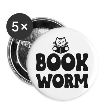 Reading Books Bookworm - Buttons large 2.2''/56 mm (5-pack) - white - Front