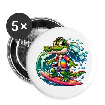 Crocodile on surfboard funny surfing crocodile - Buttons large 2.2''/56 mm (5-pack) - white - Front