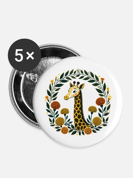 Ringelblumen-Giraffe - Buttons groß 56 mm (5er Pack) - Weiß