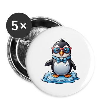 Pinguin mit Brille - Buttons groß 56 mm (5er Pack) - Weiß - Vorne