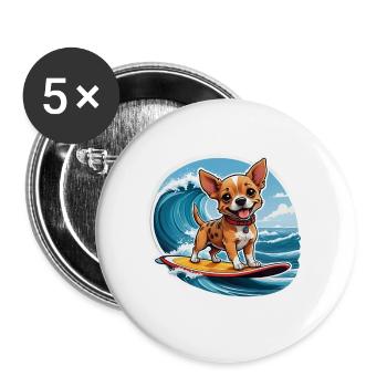 Chihuahua Surfer Fun - Lot de 5 grands badges (56 mm) - blanc - Devant