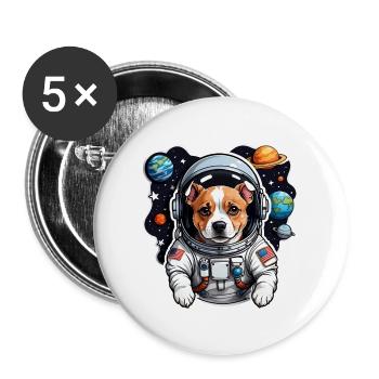 Weltraumhund mit Planeten - Buttons groß 56 mm (5er Pack) - Weiß - Vorne