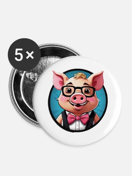 Lustiges Schwein Comic - Buttons groß 56 mm (5er Pack) - Weiß
