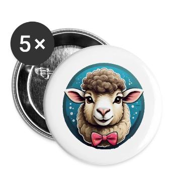 Lustiges Schaf Comic - Buttons groß 56 mm (5er Pack) - Weiß - Vorne