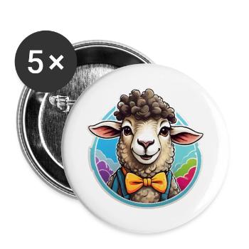 Lustiges Schaf Comic - Buttons groß 56 mm (5er Pack) - Weiß - Vorne