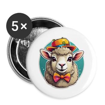 Lustiges Schaf Comic - Buttons groß 56 mm (5er Pack) - Weiß - Vorne