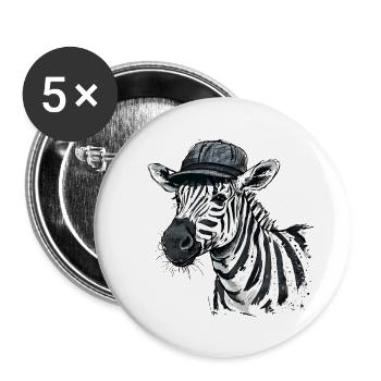 Cute Zebra with Hat - Buttons large 2.2''/56 mm (5-pack) - white - Front