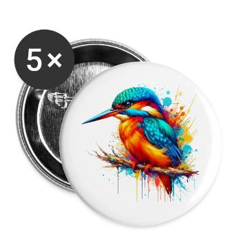 Martin-pêcheur - Lot de 5 grands badges (56 mm) - blanc - Devant