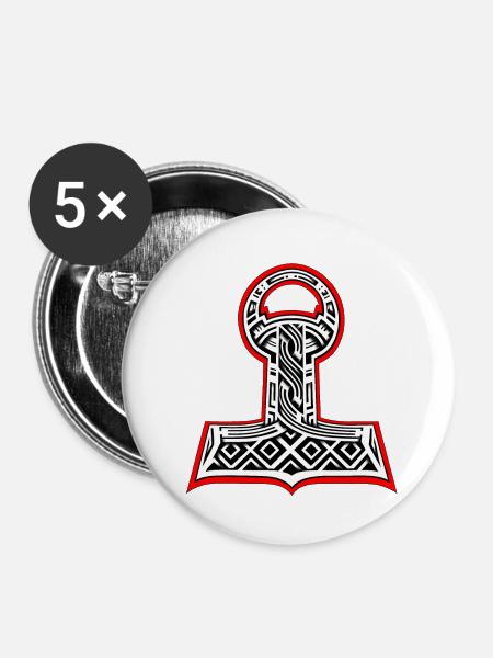 Thors Hammer - Buttons groß 56 mm (5er Pack) - Weiß