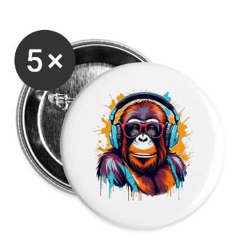 DJ Affe Orang-Utan - Buttons groß 56 mm (5er Pack) - Weiß - Vorne
